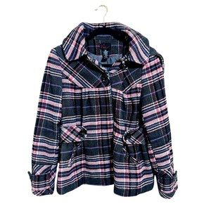 Via Purple/Pink/Black/White Plaid Fall/Winter Women’s Peacoat Sz Med